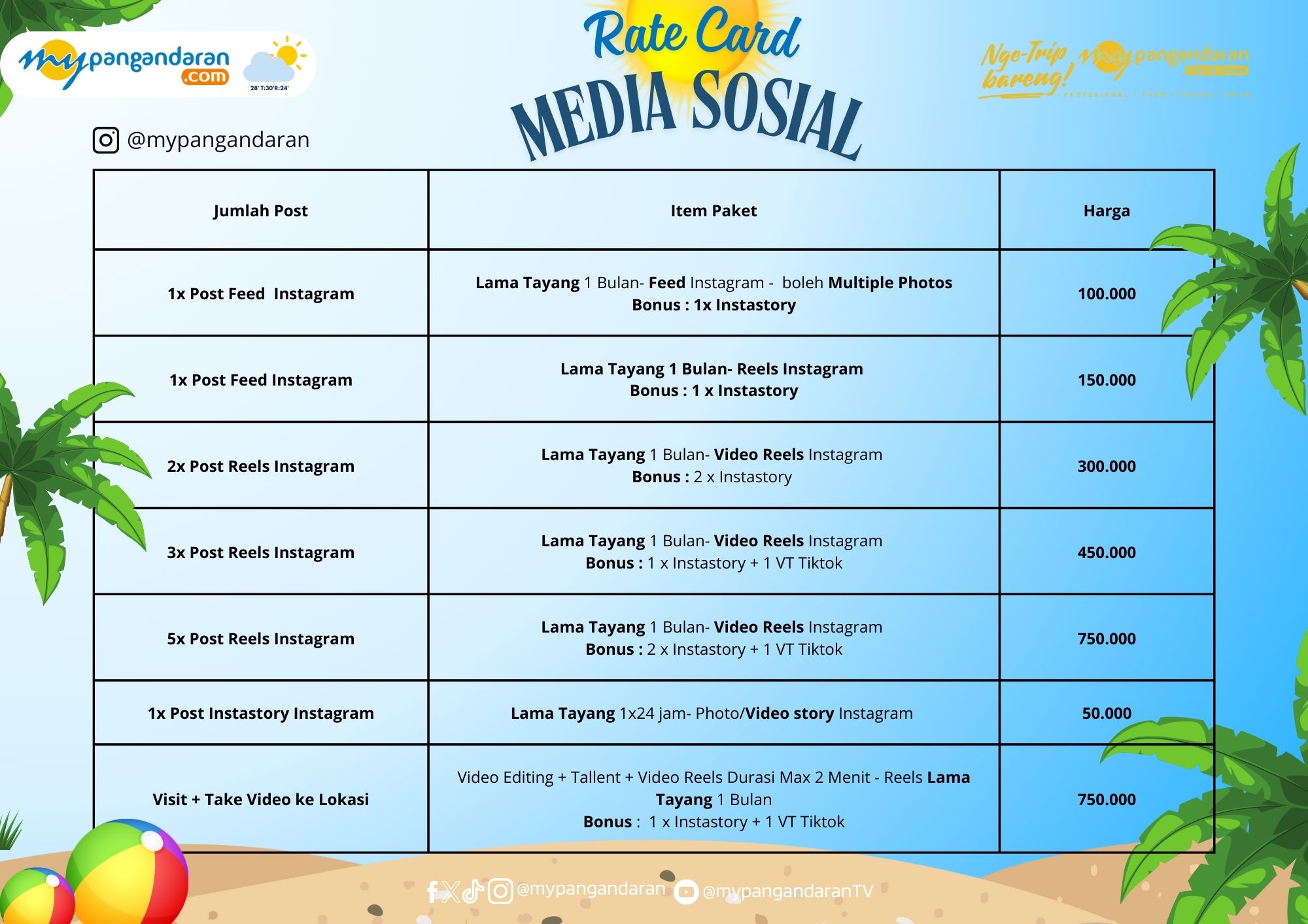 rate card sosial media
